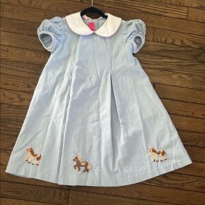 Blue Kids Casual Dress with Horse Embroidery
